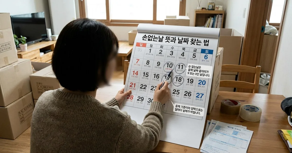 손없는날 뜻과 날짜 찾는 법, 이사 일정 잡기 전 확인 — 주제 일러스트