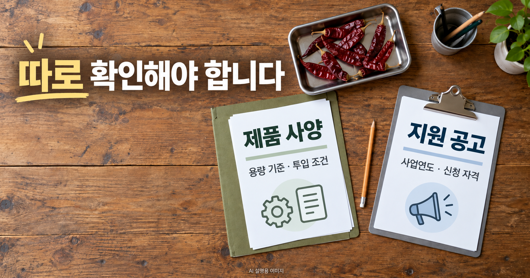 제품 사양과 지원 공고를 나눠 비교하는 설명용 자료