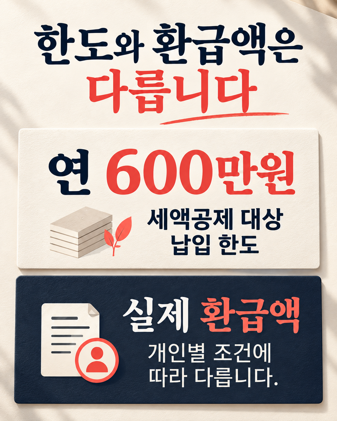 연 600만원은 세액공제 대상 납입 한도이며 환급액과 다릅니다. 싹첵 AI 제작 개념도.